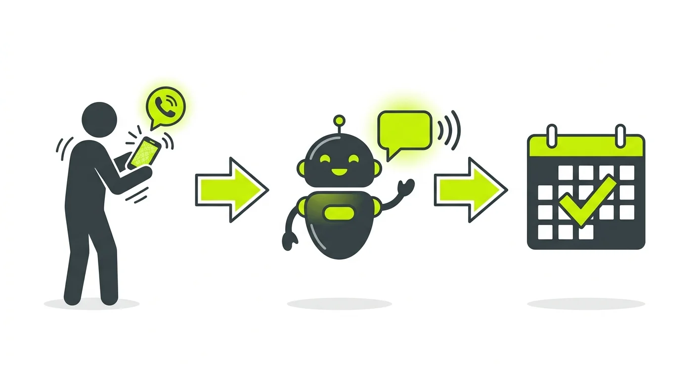 Schéma du flux callbot : client appelle, agent IA répond, rendez-vous confirmé