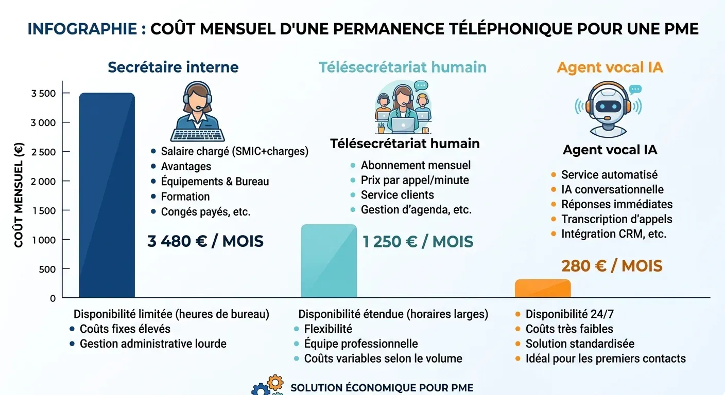 Infographie comparaison coût mensuel permanence téléphonique selon le modèle