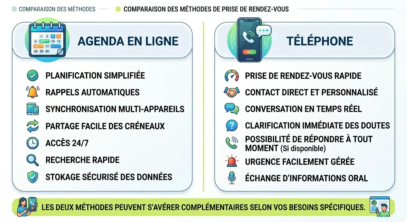 Comparaison agenda en ligne et téléphone IA
