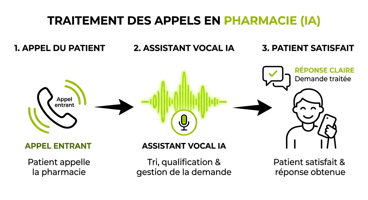 Traitement des appels en pharmacie via agent vocal IA