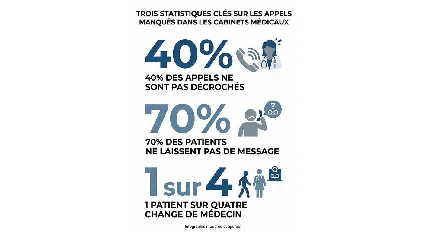 Infographie sur les comportements des patients face aux appels manqués en cabinet médical