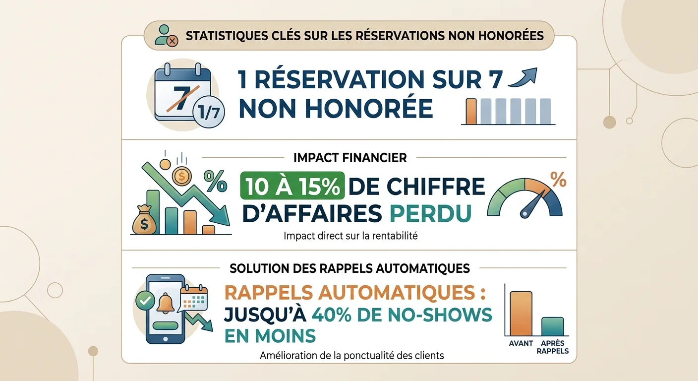 Infographie avec les trois statistiques clés sur les no-shows en restauration