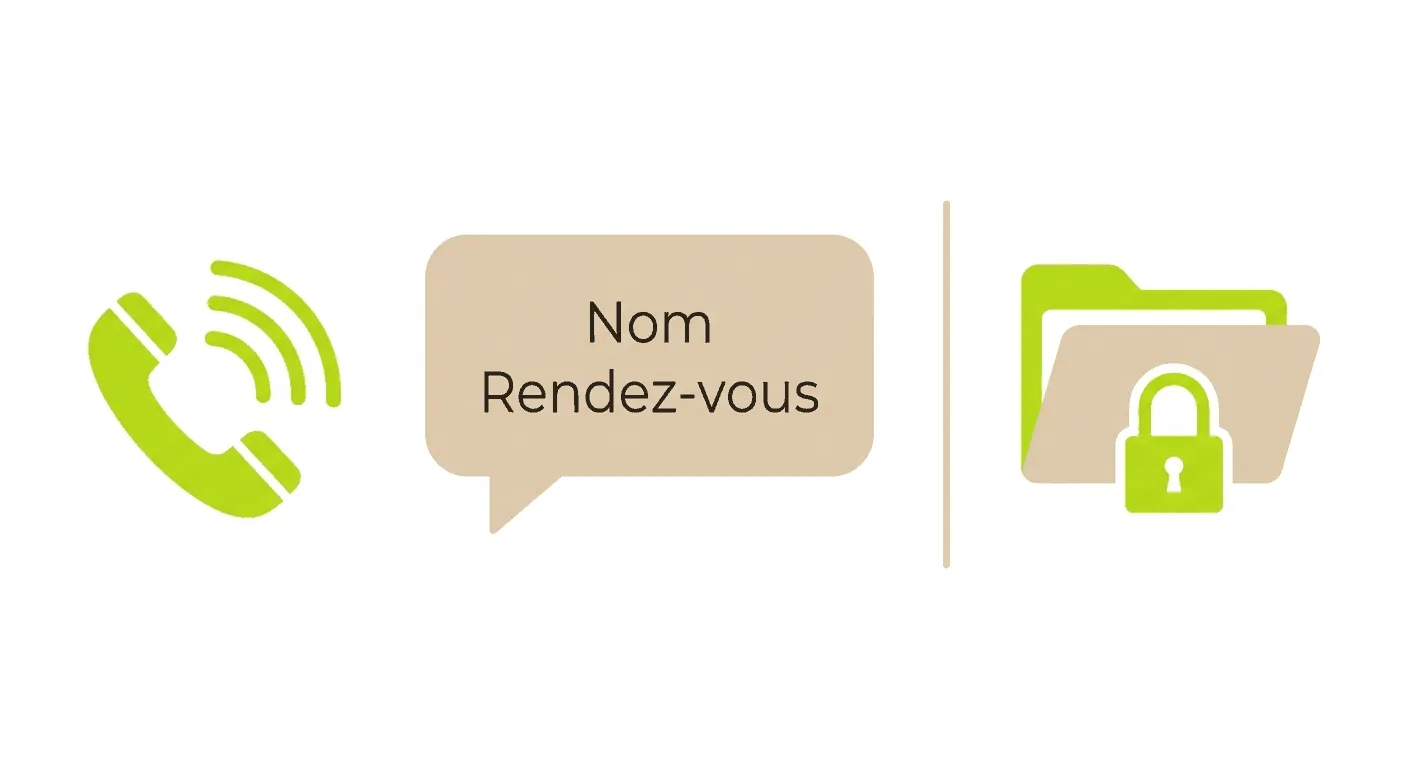 Un appel entrant aboutit à un nom et un créneau de rendez-vous, jamais au dossier médical verrouillé