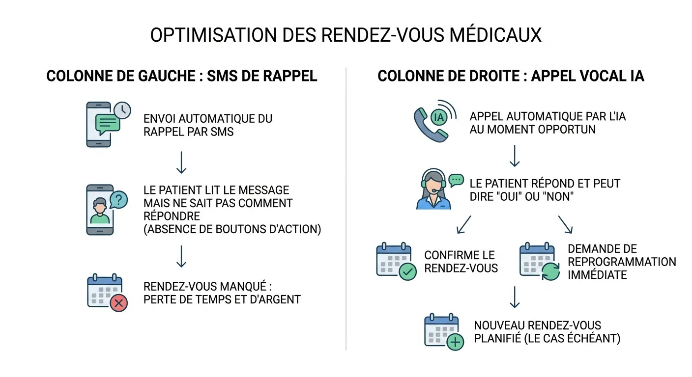 Comparaison SMS vs appel vocal IA pour les rappels de rendez-vous