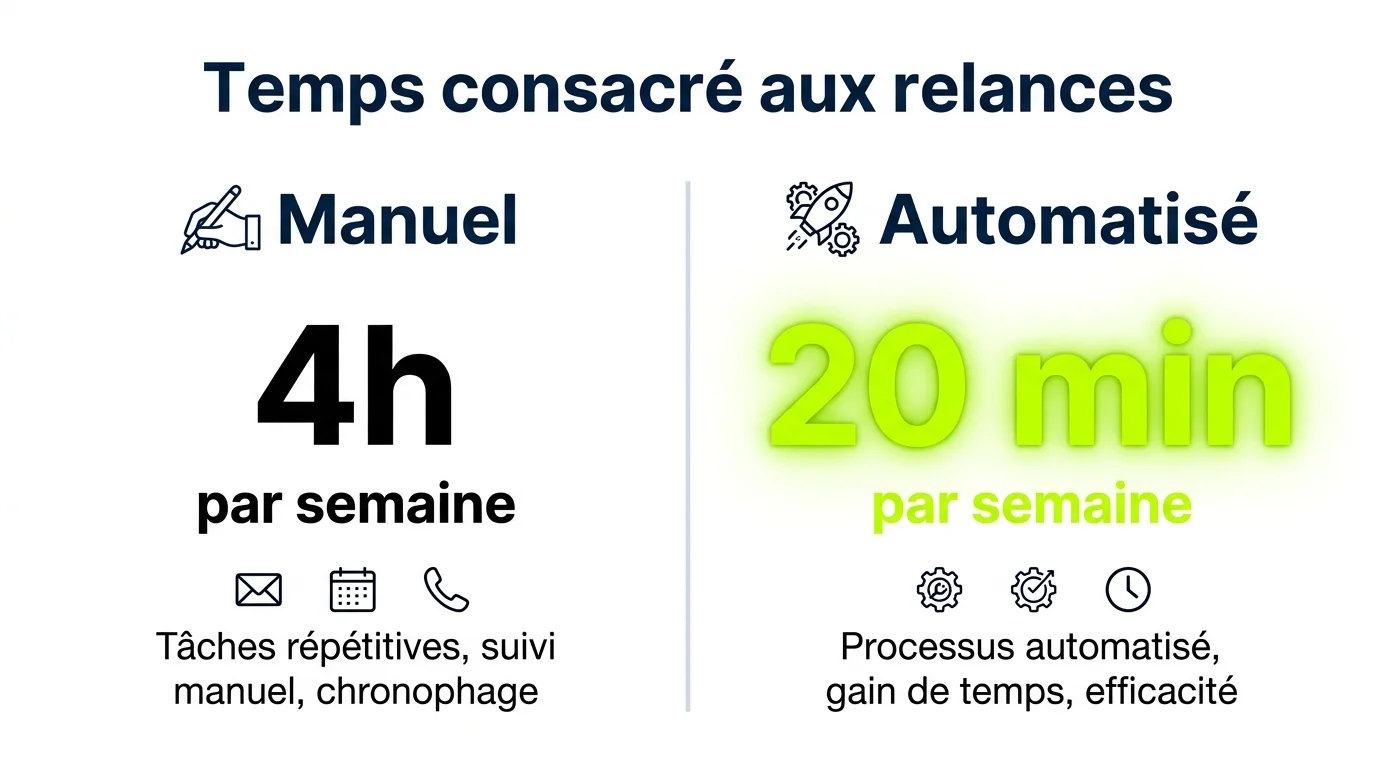 Temps consacré aux relances : 4h manuel vs 20 min automatisé avec Tala