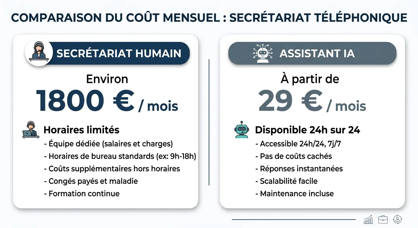 Comparaison coût : secrétariat humain vs assistant vocal IA pour avocat
