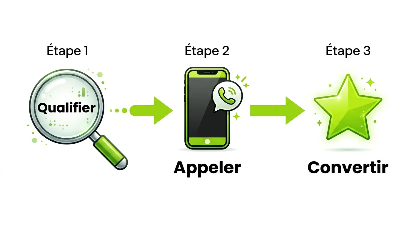 Schéma smart calling : Qualifier → Appeler → Convertir